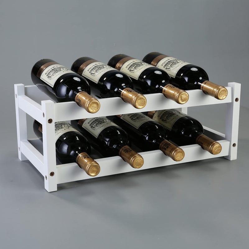 Kework Bamboo Wine Rack, 8 Bottles Tabletop Wine Holder, Free Standing Countertop Wine Storage Shelf Rack, White - Image 3